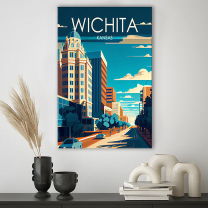 Wichita Kansas Retro Art Print, Wichita City Wall Art, Canvas Print, Painting Canvas, Living Room Decor
