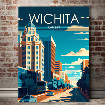 Wichita Kansas Retro Art Print, Wichita City Wall Art, Canvas Print, Painting Canvas, Living Room Decor