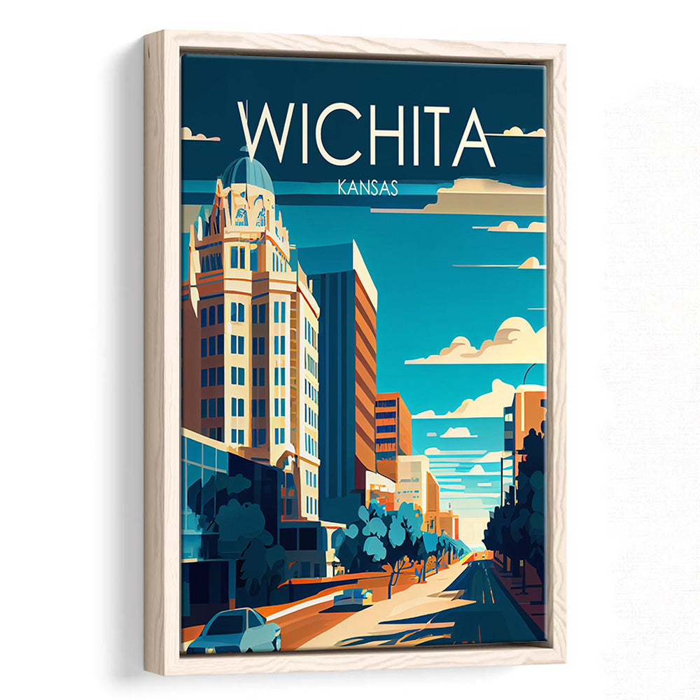 Wichita Kansas Retro Art Print, Wichita City Wall Art, Floating Framed Canvas Print, Framed Picture, Painting Canvas