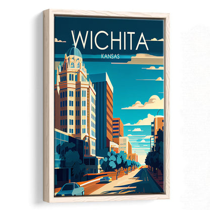 Wichita Kansas Retro Art Print, Wichita City Wall Art, Floating Framed Canvas Print, Framed Picture, Painting Canvas