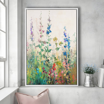 Wildflowers Field Landscape Art Print Vintage Print Living Room, Framed Canvas Print Wall Art, Floating Frame