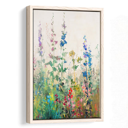 Wildflowers Field Landscape Art Print Vintage Print Living Room, Framed Canvas Print Wall Art, Floating Frame