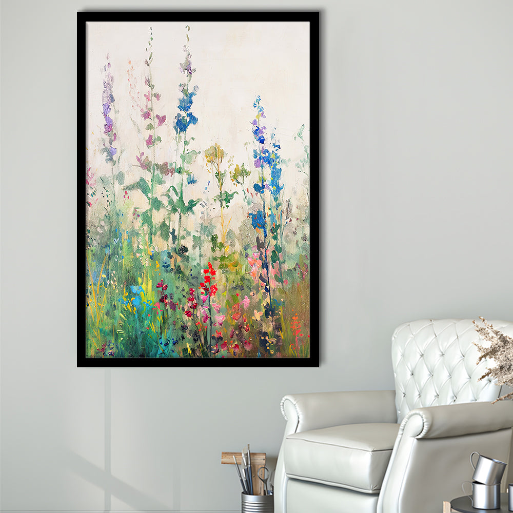 Wildflowers Field Landscape Art Print Vintage Print Living Room, Framed Art Print Wall Decor, Picture Framed