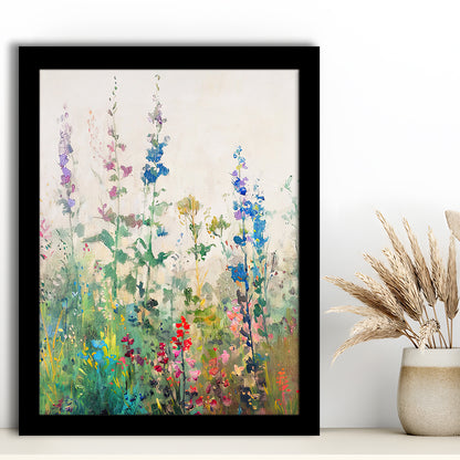 Wildflowers Field Landscape Art Print Vintage Print Living Room, Framed Art Print Wall Decor, Picture Framed