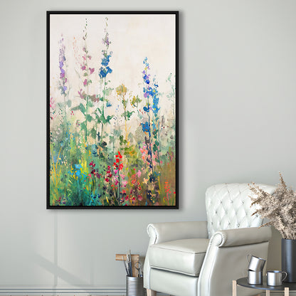 Wildflowers Field Landscape Art Print Vintage Print Living Room, Framed Canvas Print Wall Art, Floating Frame