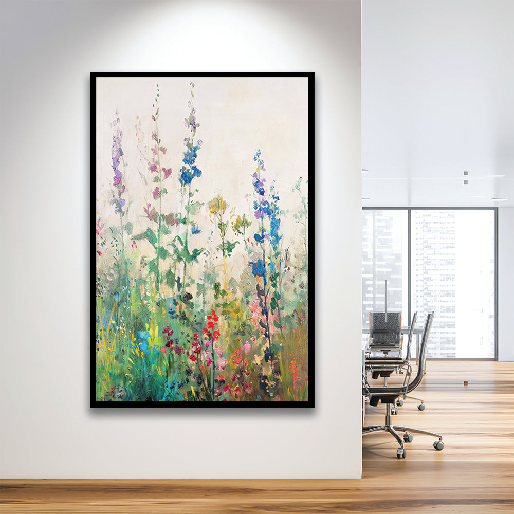 Wildflowers Field Landscape Art Print Vintage Print Living Room, Framed Art Print Wall Decor, Picture Framed