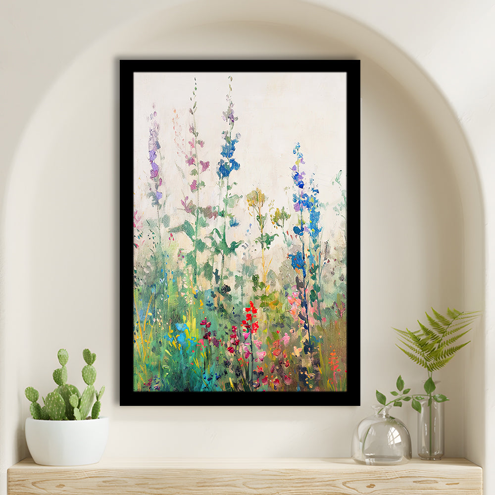 Wildflowers Field Landscape Art Print Vintage Print Living Room, Framed Art Print Wall Decor, Picture Framed