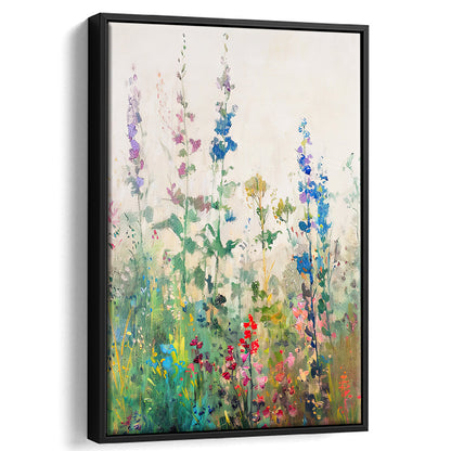 Wildflowers Field Landscape Art Print Vintage Print Living Room, Framed Canvas Print Wall Art, Floating Frame