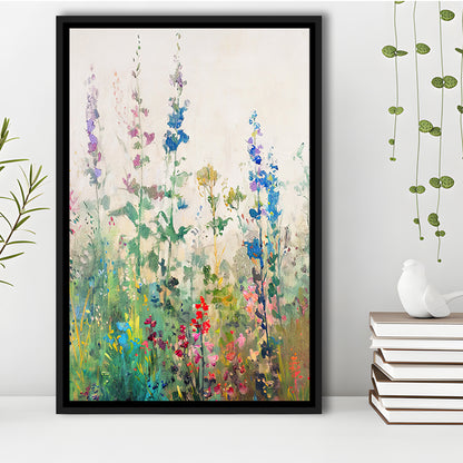 Wildflowers Field Landscape Art Print Vintage Print Living Room, Framed Canvas Print Wall Art, Floating Frame