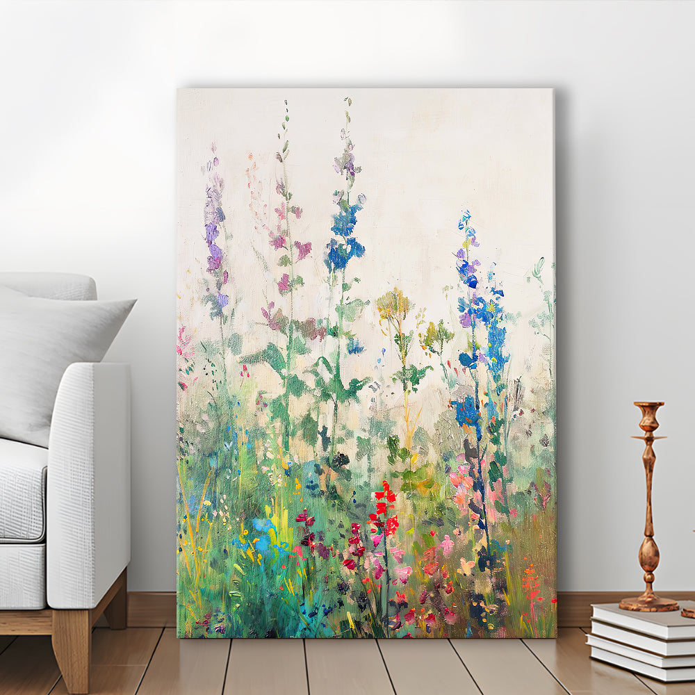 Wildflowers Field Landscape Art Print Vintage Print Living Room, Canvas Print Wall Art, Wall Decor, Painting Canvas