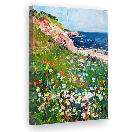 Wildflowers by the Sea Art Print Vintage Oil Painting, Canvas Print Wall Art, Wall Decor, Painting Canvas
