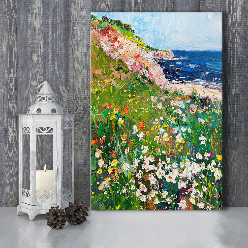Wildflowers by the Sea Art Print Vintage Oil Painting, Canvas Print Wall Art, Wall Decor, Painting Canvas