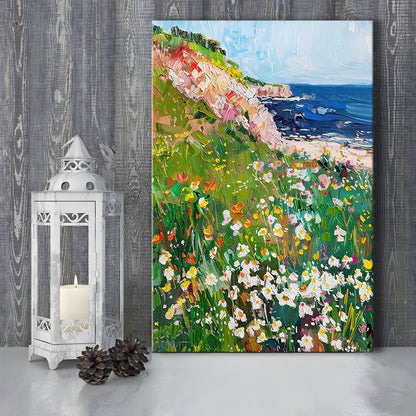 Wildflowers by the Sea Art Print Vintage Oil Painting, Canvas Print Wall Art, Wall Decor, Painting Canvas