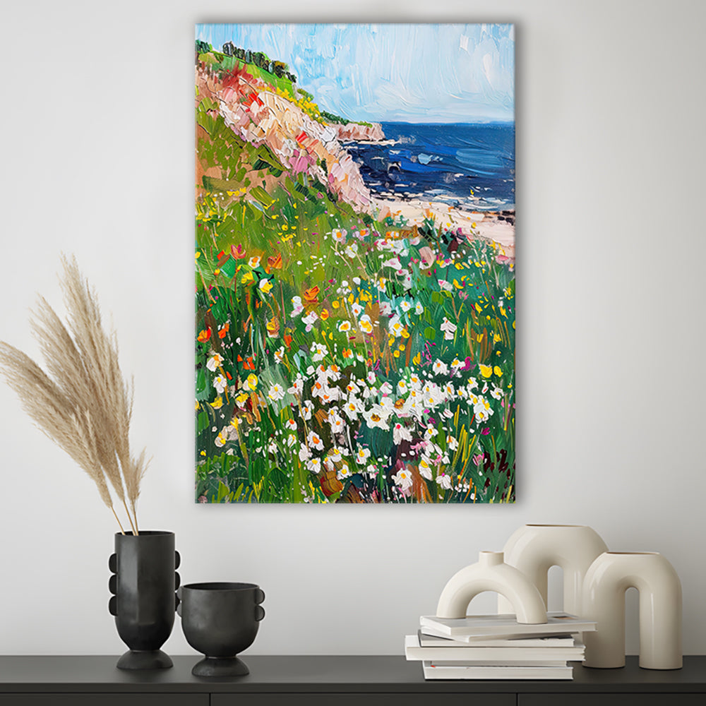 Wildflowers by the Sea Art Print Vintage Oil Painting, Canvas Print Wall Art, Wall Decor, Painting Canvas