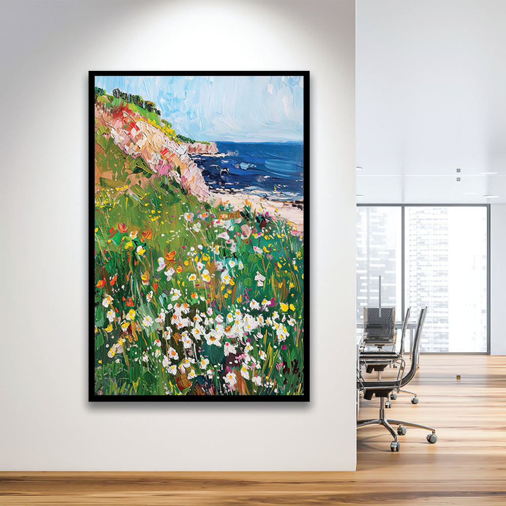 Wildflowers by the Sea Art Print Vintage Oil Painting, Framed Art Print Wall Decor, Picture Framed