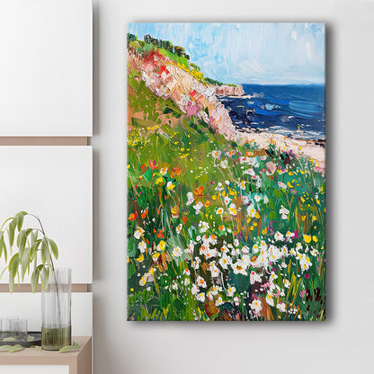 Wildflowers by the Sea Art Print Vintage Oil Painting, Canvas Print Wall Art, Wall Decor, Painting Canvas