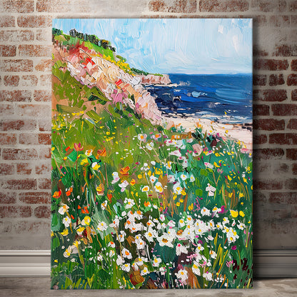Wildflowers by the Sea Art Print Vintage Oil Painting, Canvas Print Wall Art, Wall Decor, Painting Canvas