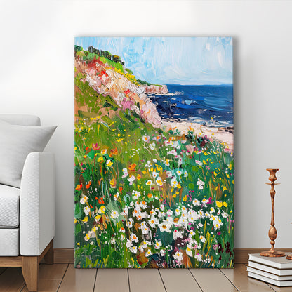 Wildflowers by the Sea Art Print Vintage Oil Painting, Canvas Print Wall Art, Wall Decor, Painting Canvas