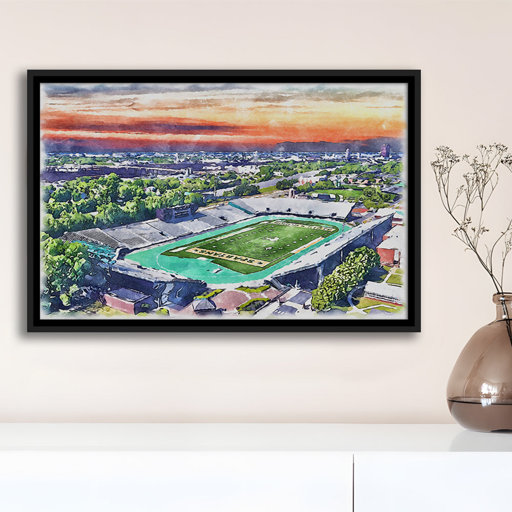 William Dick Price Painting Stadium Watercolor, Norfolk Virginia, Sport Gift Art, Framed Canvas Print Wall Art