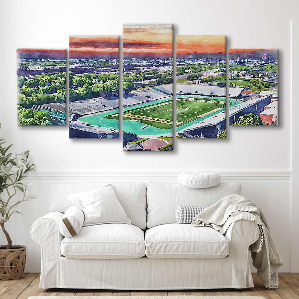 William Dick Price Painting Stadium Watercolor, Norfolk Virginia, Sport Art, Mixed 5 Panel, Canvas Print Wall Art