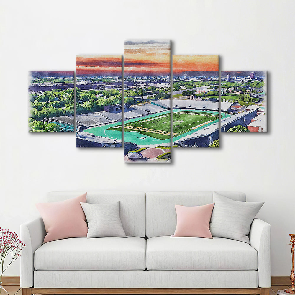 William Dick Price Painting Stadium Watercolor, Norfolk Virginia, Sport Art, Mixed 5 Panel, Canvas Print Wall Art