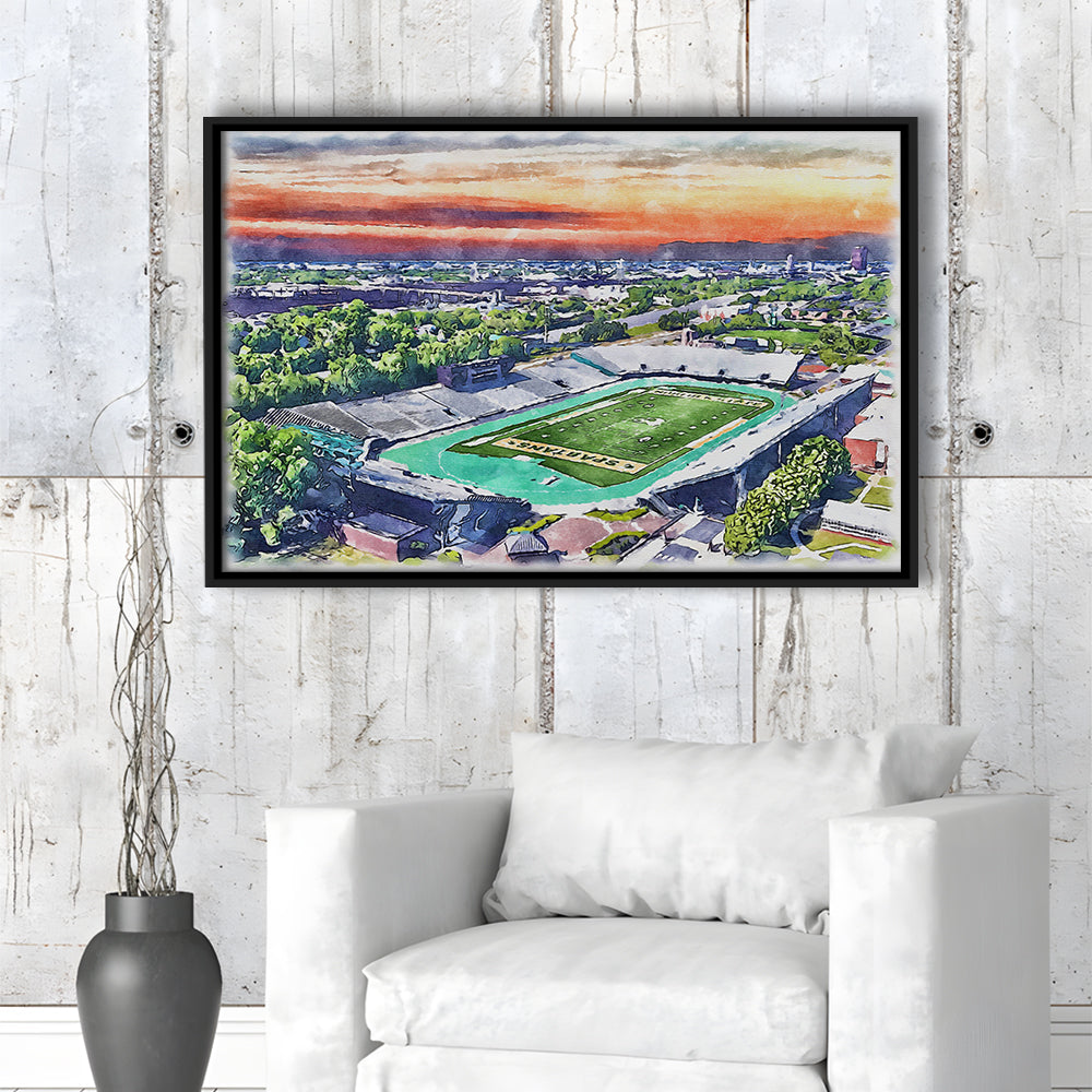 William Dick Price Painting Stadium Watercolor, Norfolk Virginia, Sport Gift Art, Framed Canvas Print Wall Art