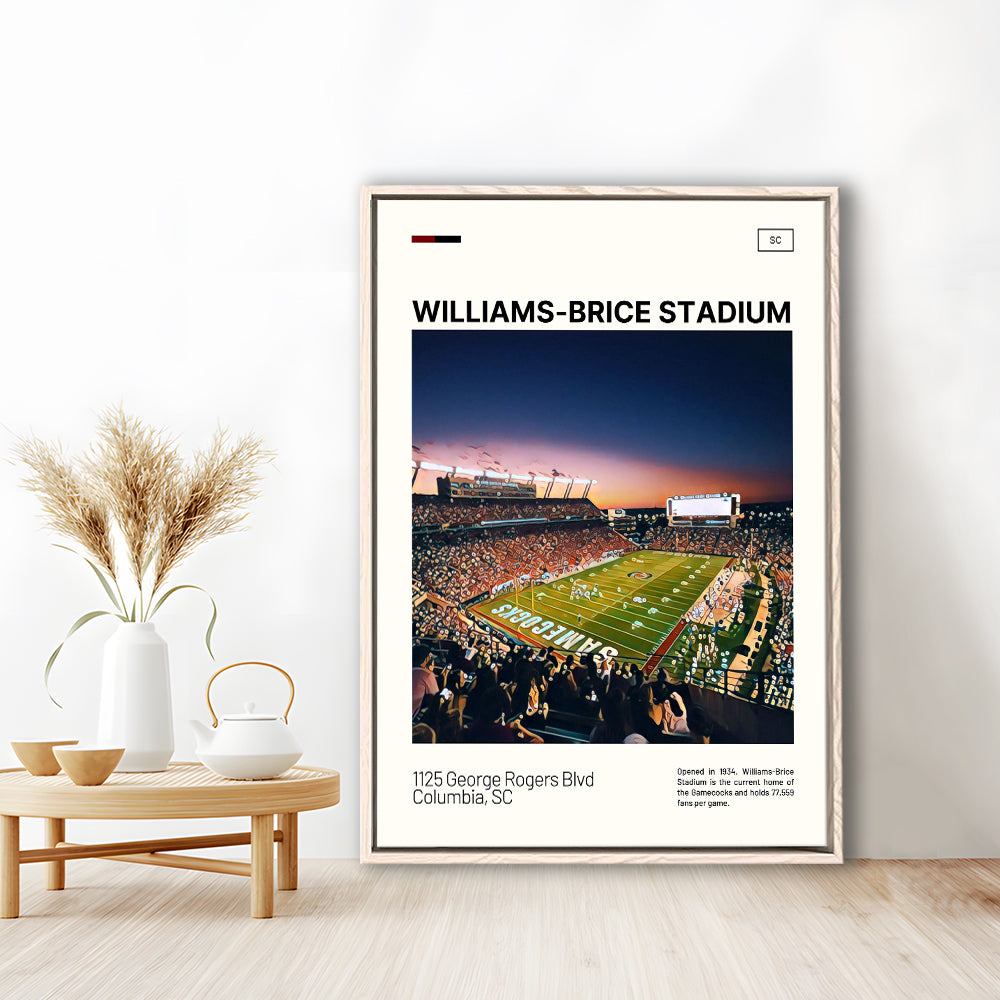 Williams-Brice Stadium Print, South Carolina Football Stadium Art, Man Cave Gift, Floating Framed Canvas Print Wall Art