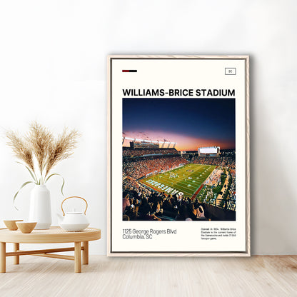 Williams-Brice Stadium Print, South Carolina Football Stadium Art, Man Cave Gift, Floating Framed Canvas Print Wall Art