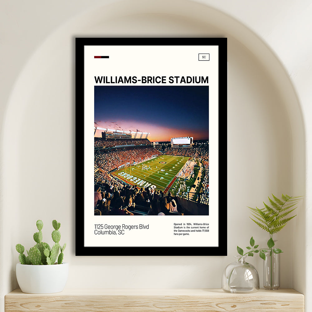 Williams-Brice Stadium Print, South Carolina Football Stadium Art, Gifts for him, Sport Art, Framed Art Print Wall Decor