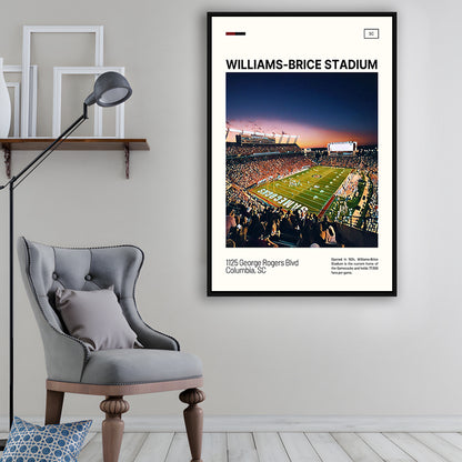 Williams-Brice Stadium Print, South Carolina Football Stadium Art, Man Cave Gift, Floating Framed Canvas Print Wall Art