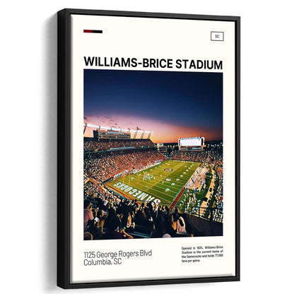 Williams-Brice Stadium Print, South Carolina Football Stadium Art, Man Cave Gift, Floating Framed Canvas Print Wall Art