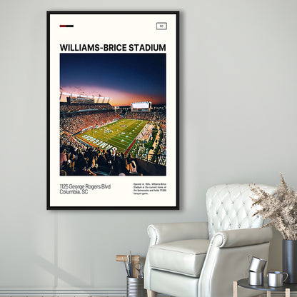 Williams-Brice Stadium Print, South Carolina Football Stadium Art, Man Cave Gift, Floating Framed Canvas Print Wall Art