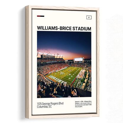 Williams-Brice Stadium Print, South Carolina Football Stadium Art, Man Cave Gift, Floating Framed Canvas Print Wall Art