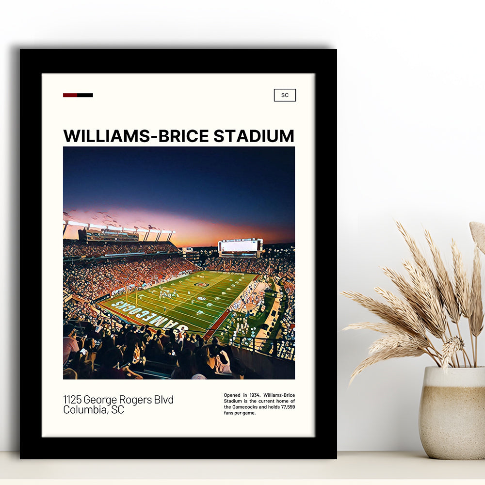 Williams-Brice Stadium Print, South Carolina Football Stadium Art, Gifts for him, Sport Art, Framed Art Print Wall Decor