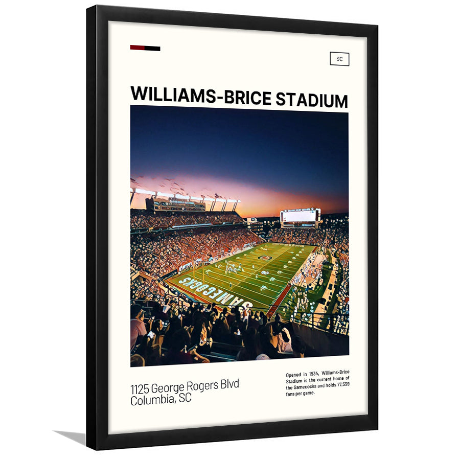 Williams-Brice Stadium Print, South Carolina Football Stadium Art, Gifts for him, Sport Art, Framed Art Print Wall Decor