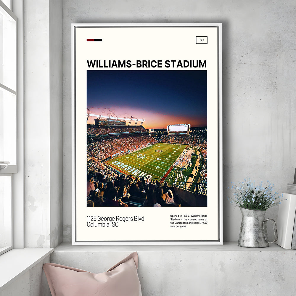 Williams-Brice Stadium Print, South Carolina Football Stadium Art, Man Cave Gift, Floating Framed Canvas Print Wall Art