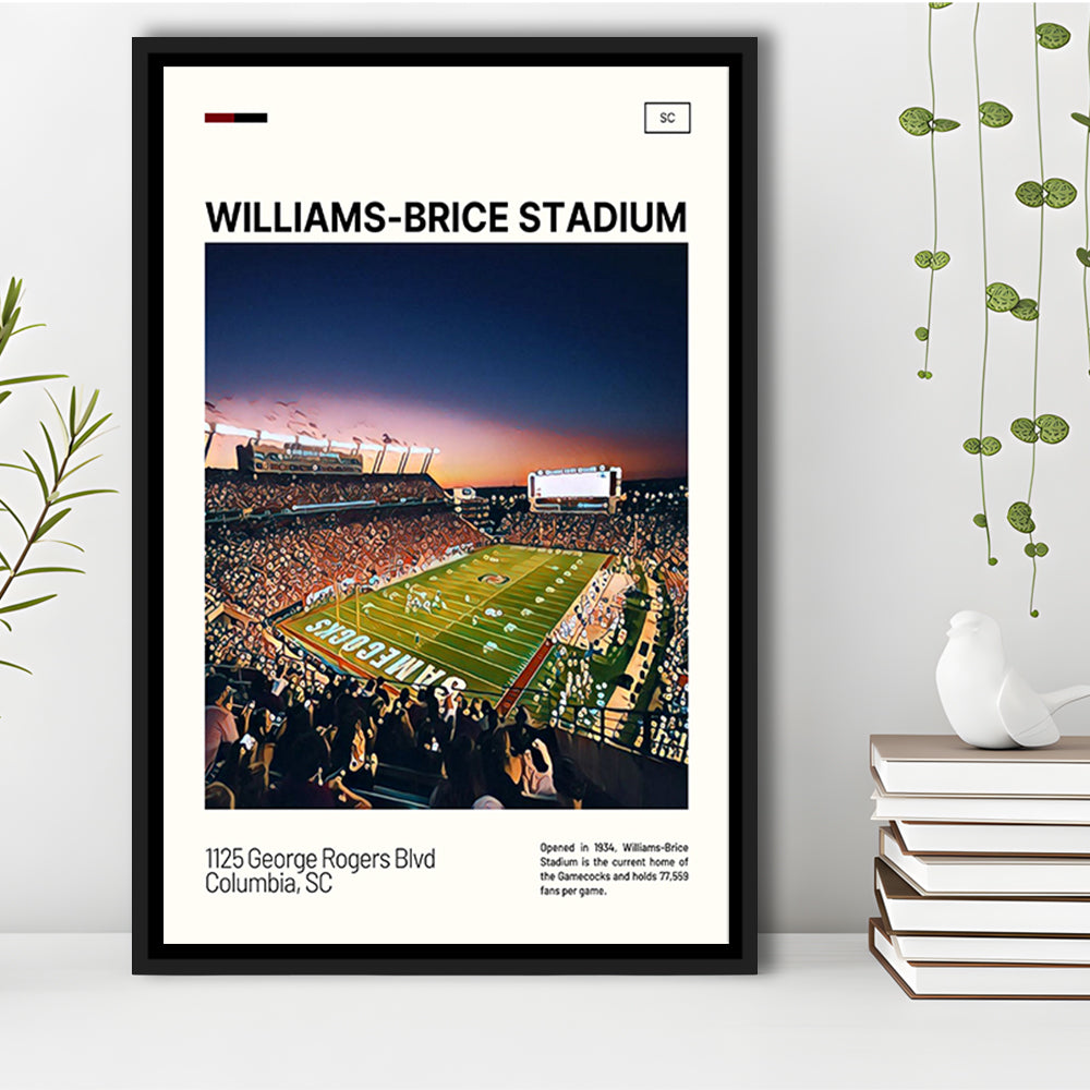Williams-Brice Stadium Print, South Carolina Football Stadium Art, Man Cave Gift, Floating Framed Canvas Print Wall Art