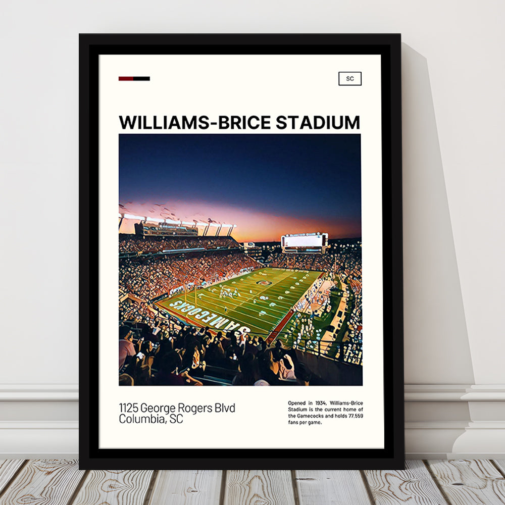 Williams-Brice Stadium Print, South Carolina Football Stadium Art, Man Cave Gift, Floating Framed Canvas Print Wall Art