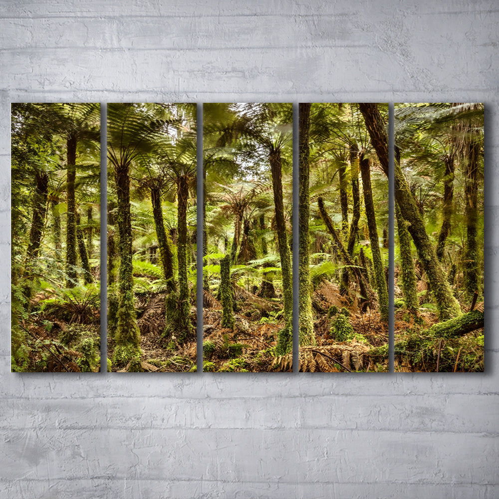 Wind and rain in a forest of giant Katote Ferns near Monroe Beach, 5 Piece B Extra Large Cavas Print Wall Art Decor