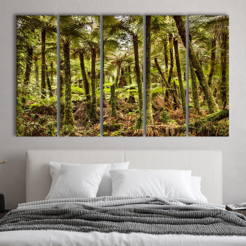 Wind and rain in a forest of giant Katote Ferns near Monroe Beach, 5 Piece B Extra Large Cavas Print Wall Art Decor