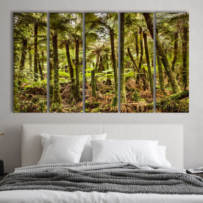 Wind and rain in a forest of giant Katote Ferns near Monroe Beach, 5 Piece B Extra Large Cavas Print Wall Art Decor