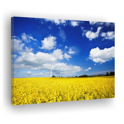 Wind turbine in a canola field against cloudy sky, Denmark Wall Art, Cavas Print Wall Art Hom Decor