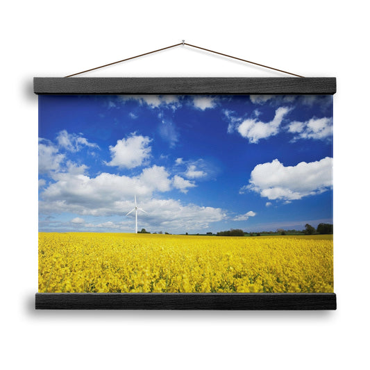 Wind Turbine In A Canola Field Against Cloudy Sky, Denmark Wall Art, Hanging Cavas Print Wall Art, Ready to Hang