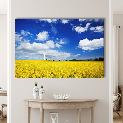Wind turbine in a canola field against cloudy sky, Denmark Wall Art, Cavas Print Wall Art Hom Decor