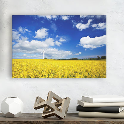 Wind turbine in a canola field against cloudy sky, Denmark Wall Art, Cavas Print Wall Art Hom Decor