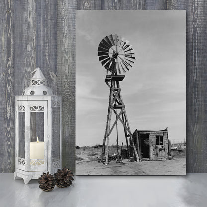 Windmill on Colorado Farm Black and White Art Desert Photography, Canvas Print Wall Art