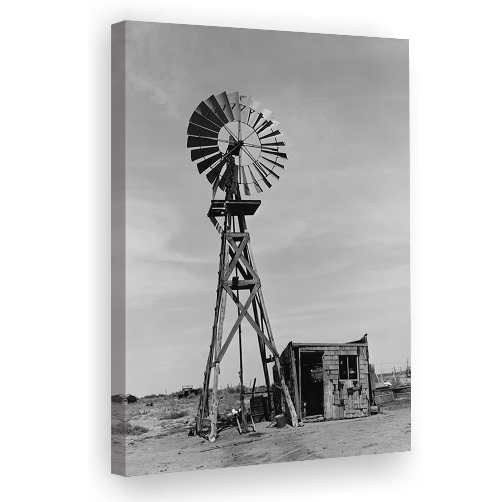 Windmill on Colorado Farm Black and White Art Desert Photography, Canvas Print Wall Art