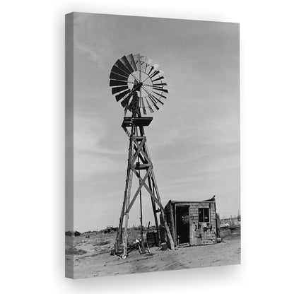 Windmill on Colorado Farm Black and White Art Desert Photography, Canvas Print Wall Art
