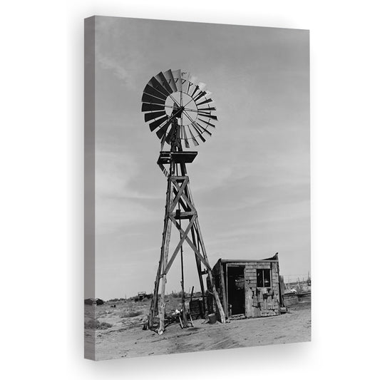 Windmill on Colorado Farm Black and White Art Desert Photography, Canvas Print Wall Art
