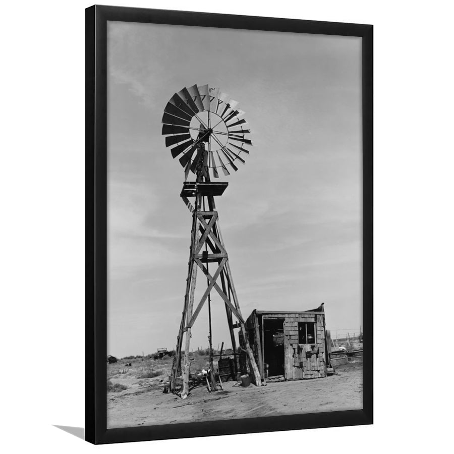 Windmill on Colorado Farm Black and White Art Desert Photography, Framed Art Print Wall Decor